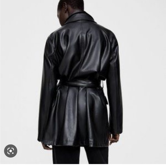 NWOT Zara faux leather black trench - Picture 2 of 3